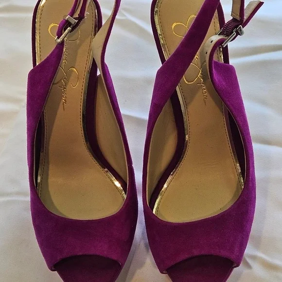 Jessica Simpson Sibilla Fuchsia Suede Slingback Platform Heels - Picture 2 of 5